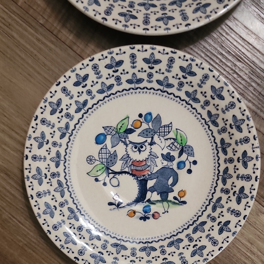 Sugar & Spice Owl Plates Set of 7 | 6” Vintage Folk Art Dessert Plates